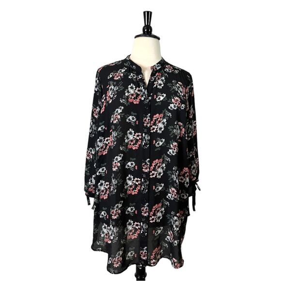 Joan Rivers Women’s Popover Top Split Neck Tab 3/4 Sleeves Floral Size 28W Plus - Picture 1 of 10